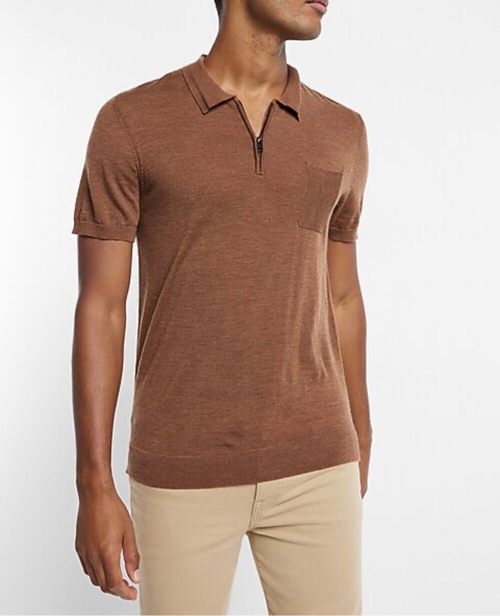 Express Merino Wool Short Sleeve Zip Polo Sweater XL Old Money Quiet Luxury Prep